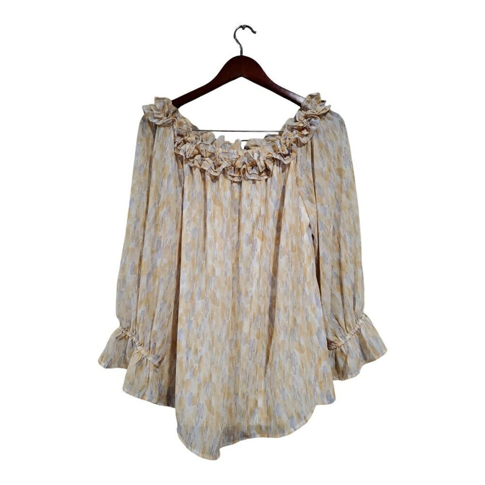 Jodifl Women's Off the Shoulder Ruffled Multicolored Lined Blouse Top Sz S